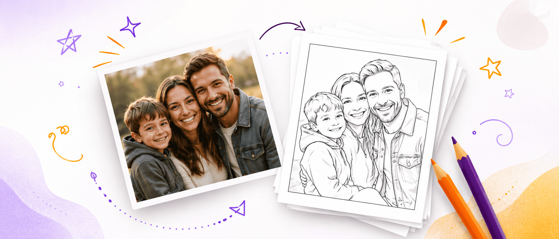 Family photo transformed into a custom printable coloring page