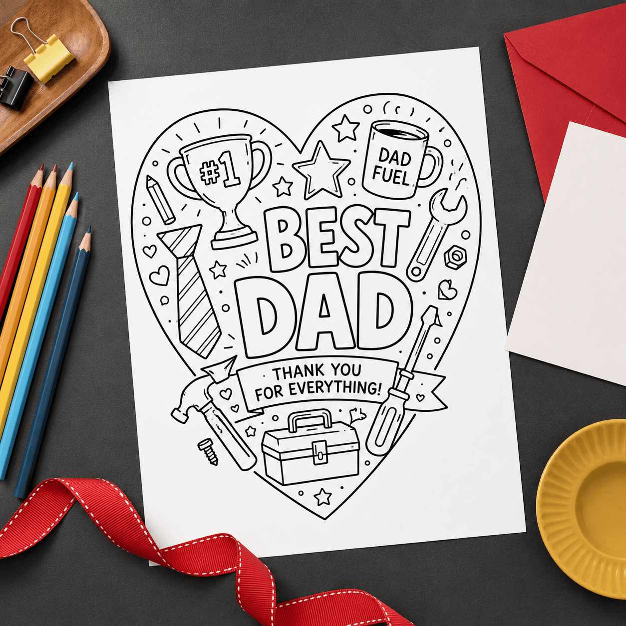 Pagina da colorare del cuore di papà free printable preview