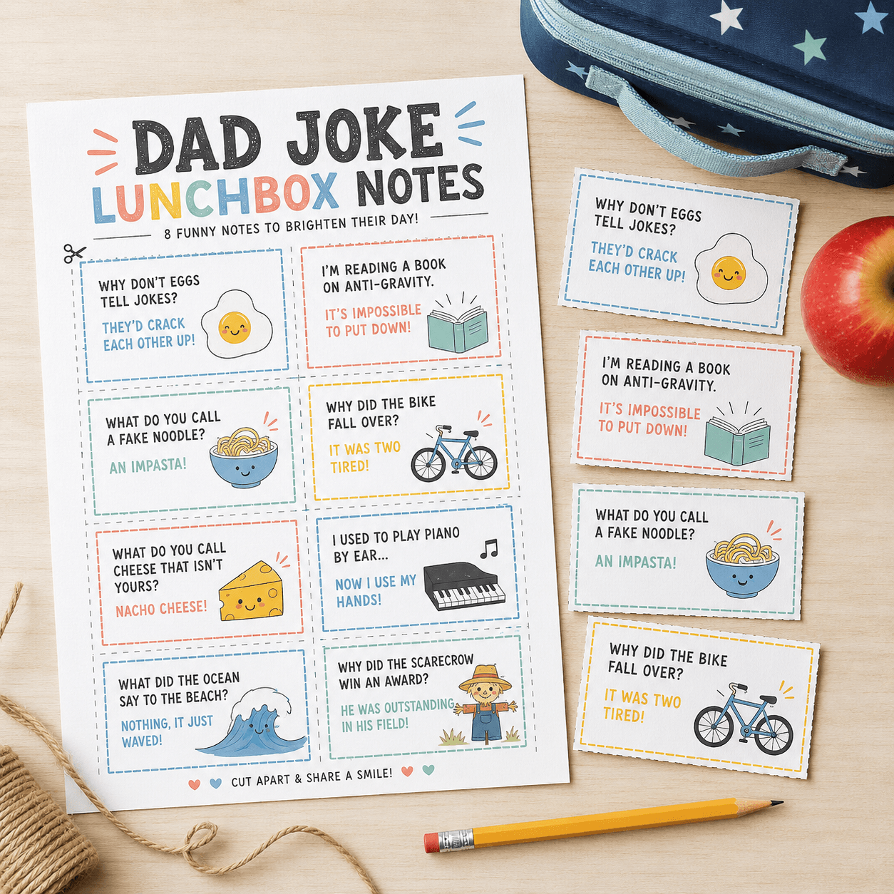 Notas de la lonchera de broma de papá free printable preview