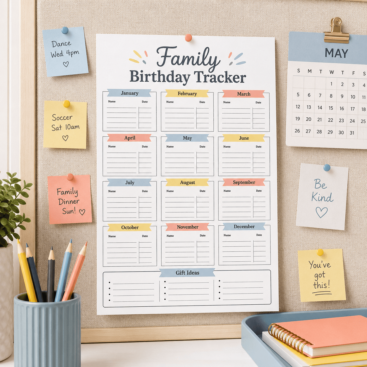 Family Birthday Tracker free printable preview