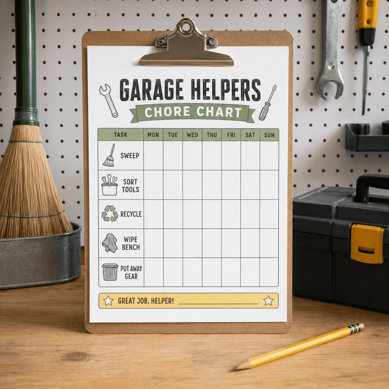 Tabela de tarefas dos ajudantes de garagem free printable preview